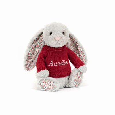 Jellycat Blossom Silver Bunny with Red Jumper Australia | 058913ZJH